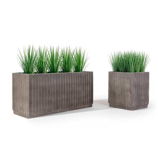 Outdoor Rectangular Grey Gordion GFRC Privacy Planter 15"W x 39"D x 19"H